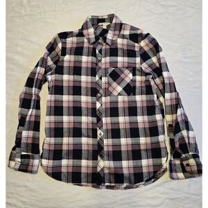 Orvis Ladies Stretch Flannel Shirt Small Plaid Purple Mauve Quality Cotton Blend